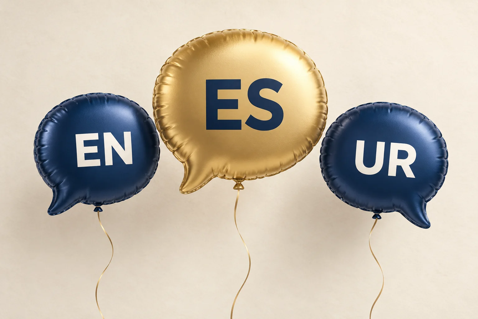 Ballon doré ES aux côtés des ballons bleus EN et UR, annonçant l’ajout de l’espagnol aux langues du site.